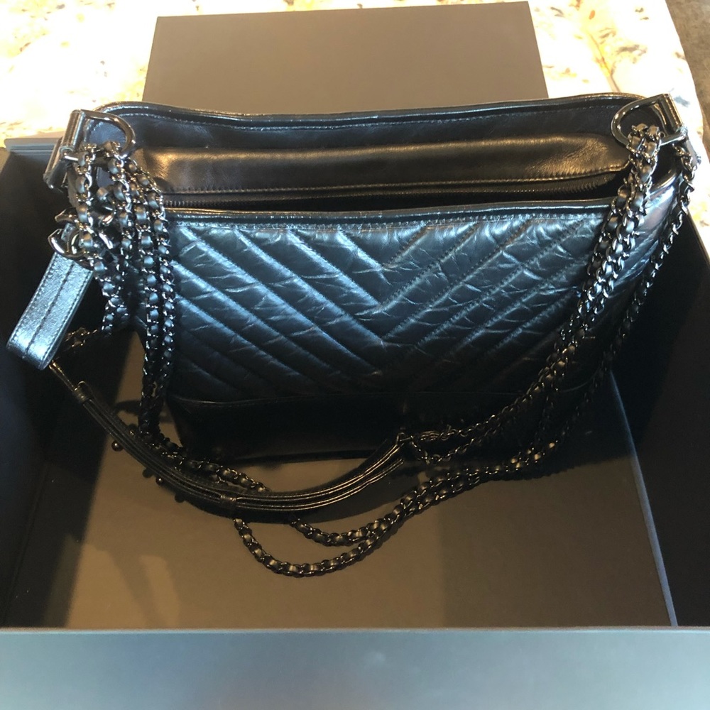 Chanel black on black chevron medium Gabrielle.